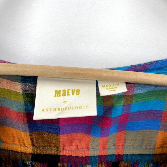 Anthropologie M colorful plaid ruched sleeve top - Picture 4 of 7
